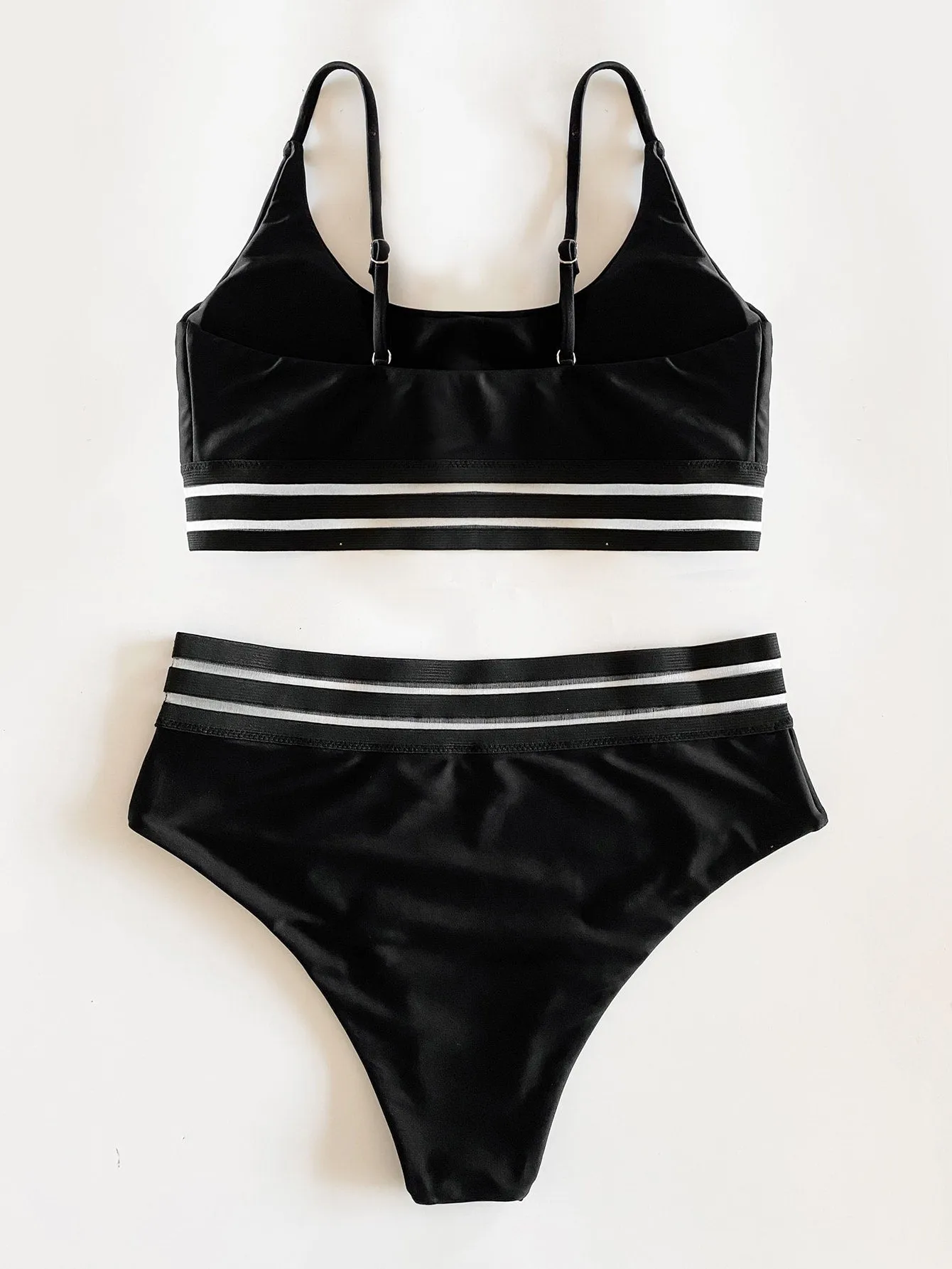 Webbing Patchwork Padded Bra High Waist Swimsuit