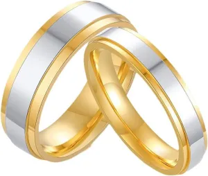 Wedding Ring Bands for Him and Her, Couple Rings Set Promise Rings Stainless Steel Comfort Fit Silver Gold Ring 6mm/4mm