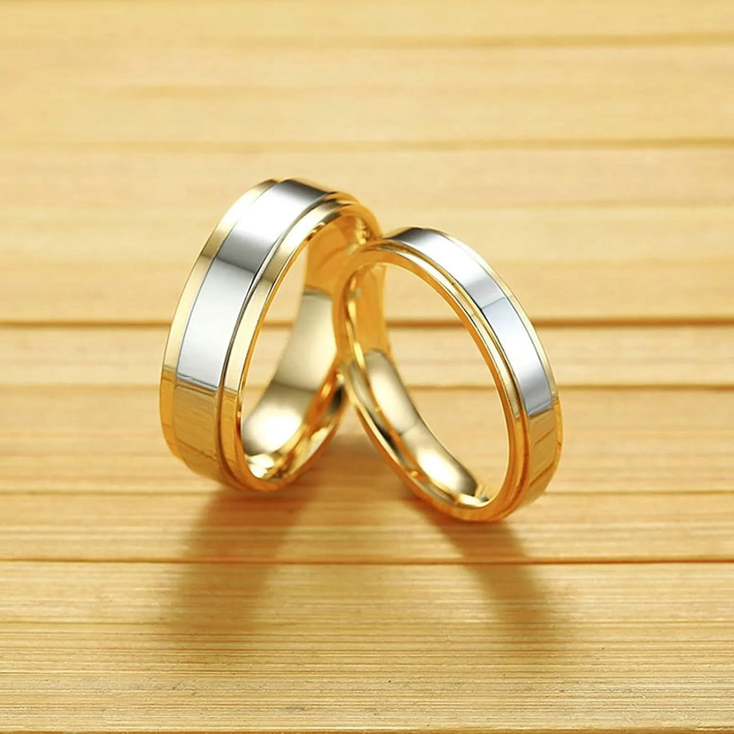 Wedding Ring Bands for Him and Her, Couple Rings Set Promise Rings Stainless Steel Comfort Fit Silver Gold Ring 6mm/4mm