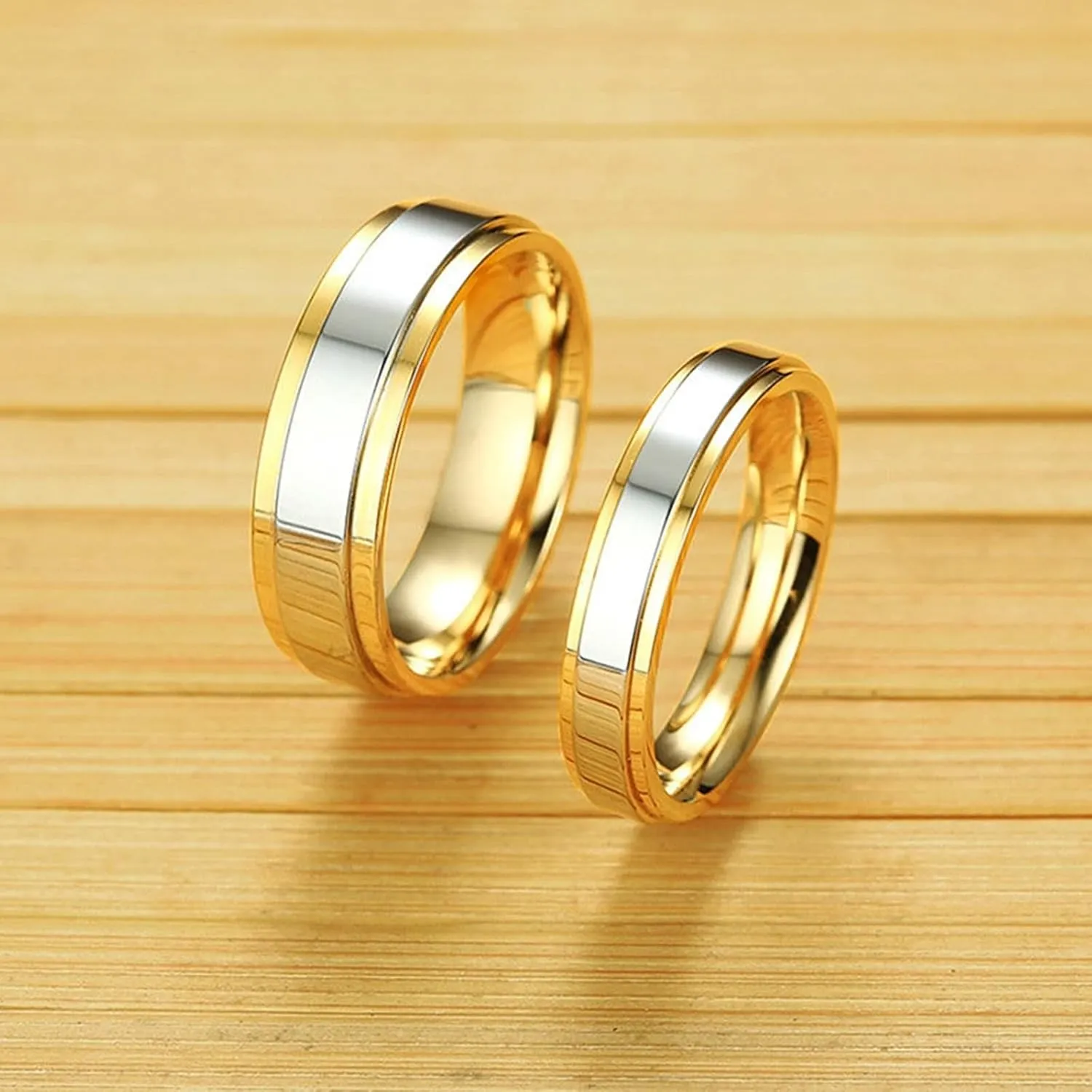 Wedding Ring Bands for Him and Her, Couple Rings Set Promise Rings Stainless Steel Comfort Fit Silver Gold Ring 6mm/4mm