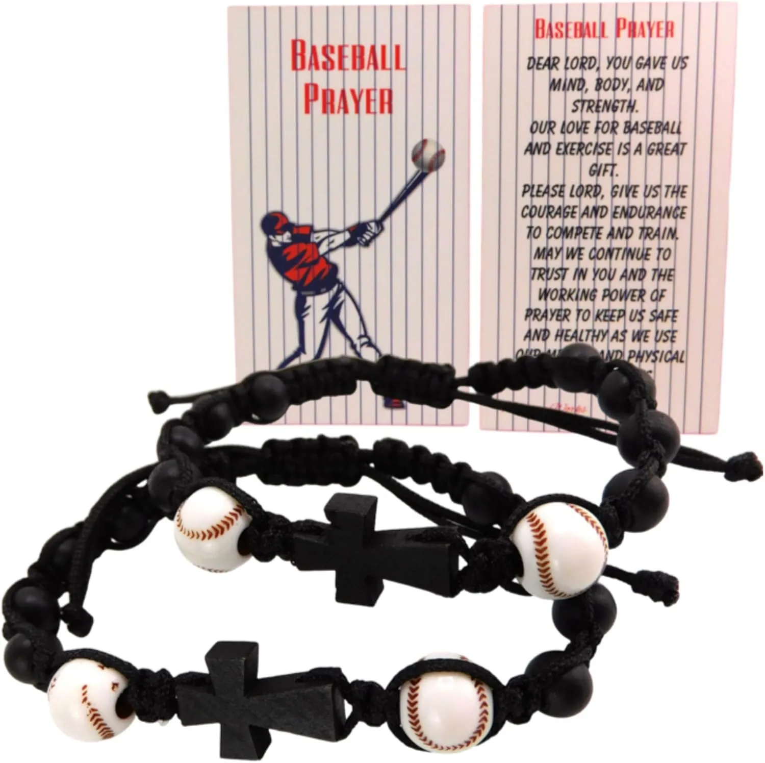 Westmon Works Baseball Bracelet Bundle with Holy Cards Set Rope Tie Wooden Cross Wrist Fashion, Pack of 2