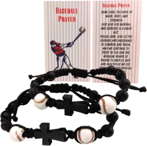 Westmon Works Baseball Bracelet Bundle with Holy Cards Set Rope Tie Wooden Cross Wrist Fashion, Pack of 2