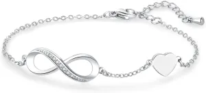 Women Bracelet Infinity Love Mom Daughter Heart Charm Sparkle Silver Forever Stainless Steel Family Friend Couple Adjustable Birthday Anniversary