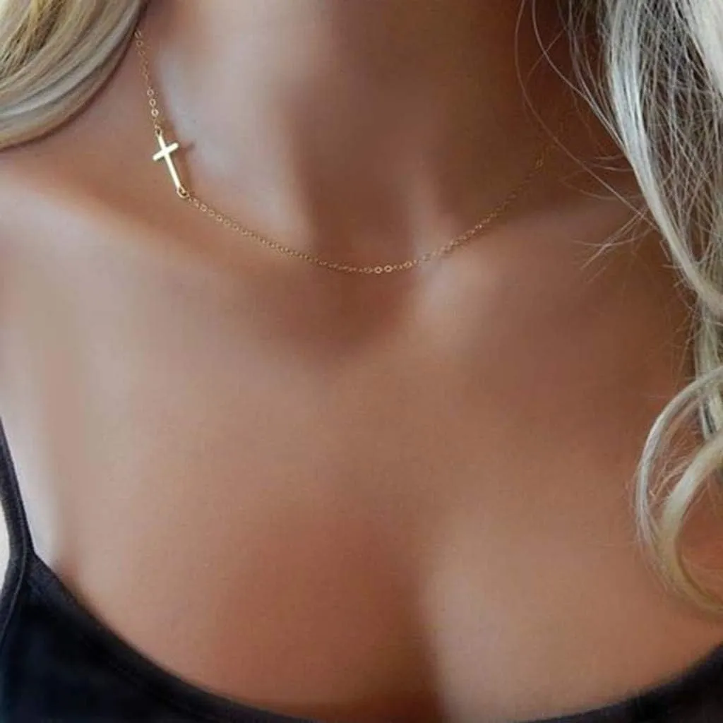 Women Cross Pendant Necklace Statement Necklace Hip Hop Necklaces Fashion Jewelry (Gold, One Size)