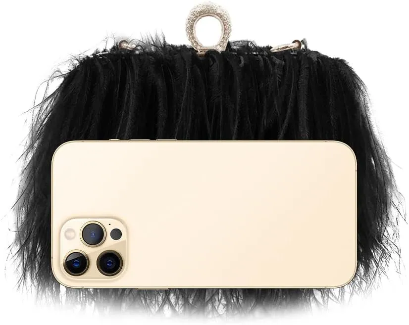 Women Natural Ostrich Feather Vintage Purse Evening Bag Glitter Purse Women's Evening Handbags Party Wedding Black