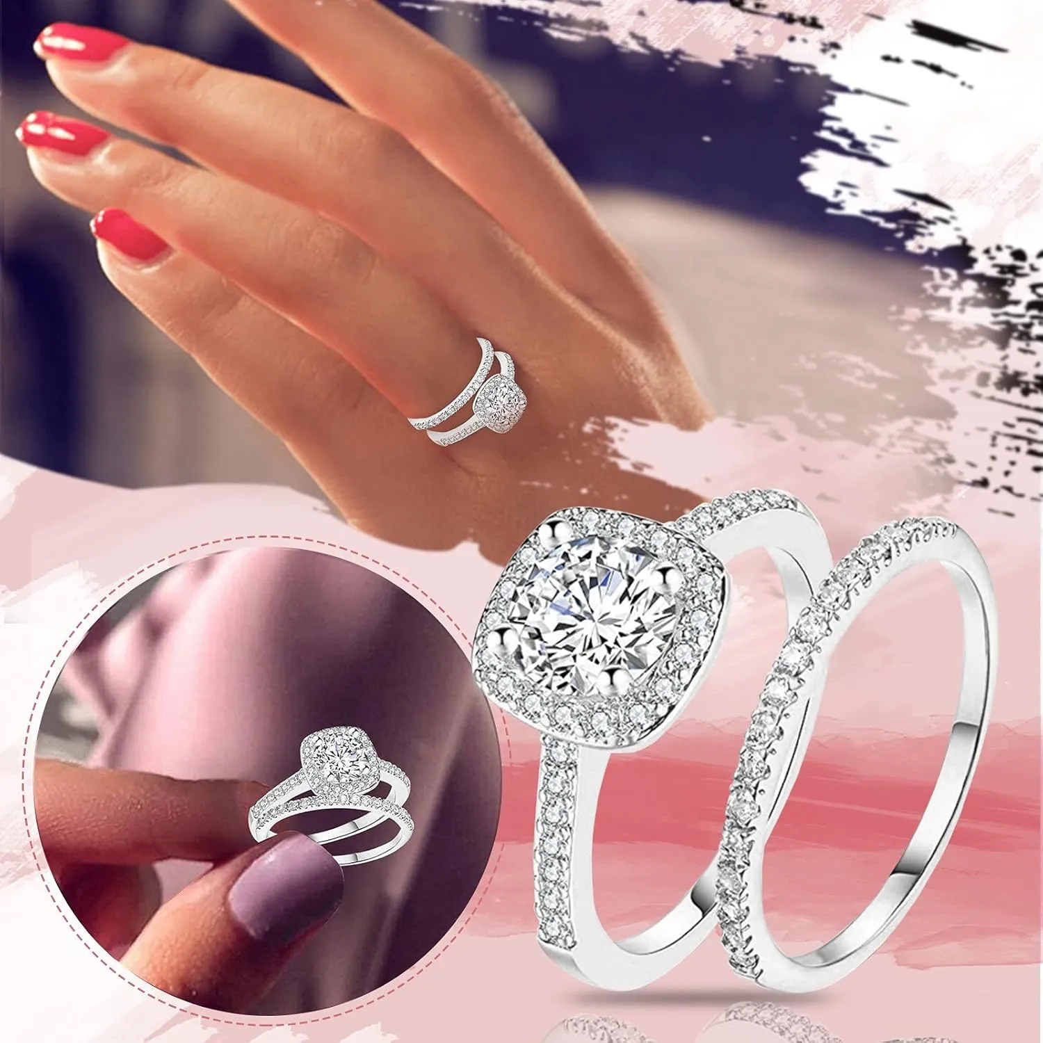 Women Ring Rhinestone Men Jewelry Rings Size 6-11 silver Alloy Finger aesthetic Dainty Couples Rings for Women trendy