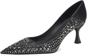 Women Sparkling Rhinestone Pointy Toe Mid Heel Pumps Fashion Closed Toe Slip On Comfort Kitten Heel Dress Shoes for Wedding Party Dating Office Work