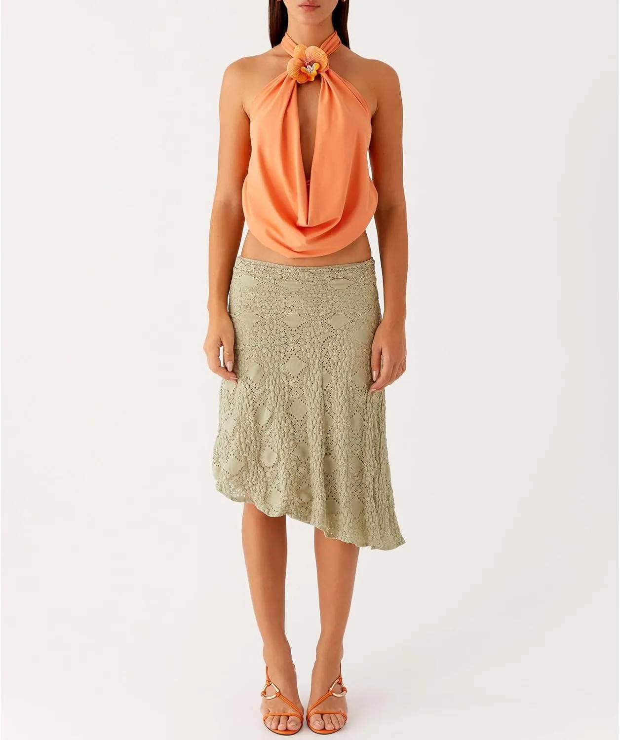 Women Y2k Cowl Halter Neck Floral Going Out Crop Tops Sexy Cut Out Open Back Tie Up Beach Vacation Tank Vest