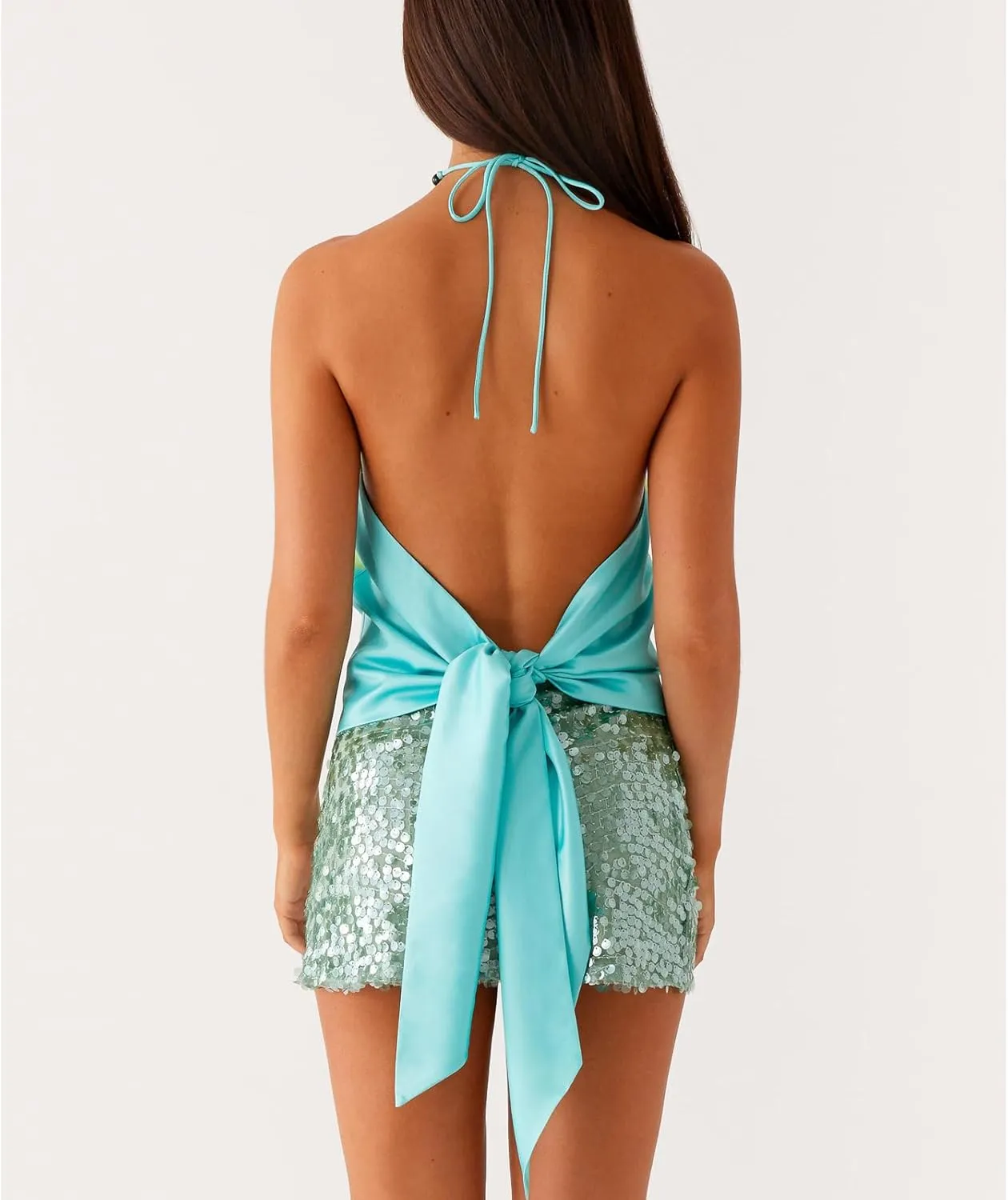 Women Y2k Cowl Halter Neck Floral Going Out Crop Tops Sexy Cut Out Open Back Tie Up Beach Vacation Tank Vest