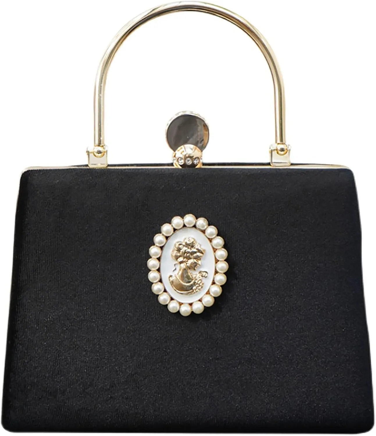 Women's Bags Polyester Velvet Evening Bag Elegant Purse Wedding Banquet Party Clutch with Pearl Decoration (Color : Black)