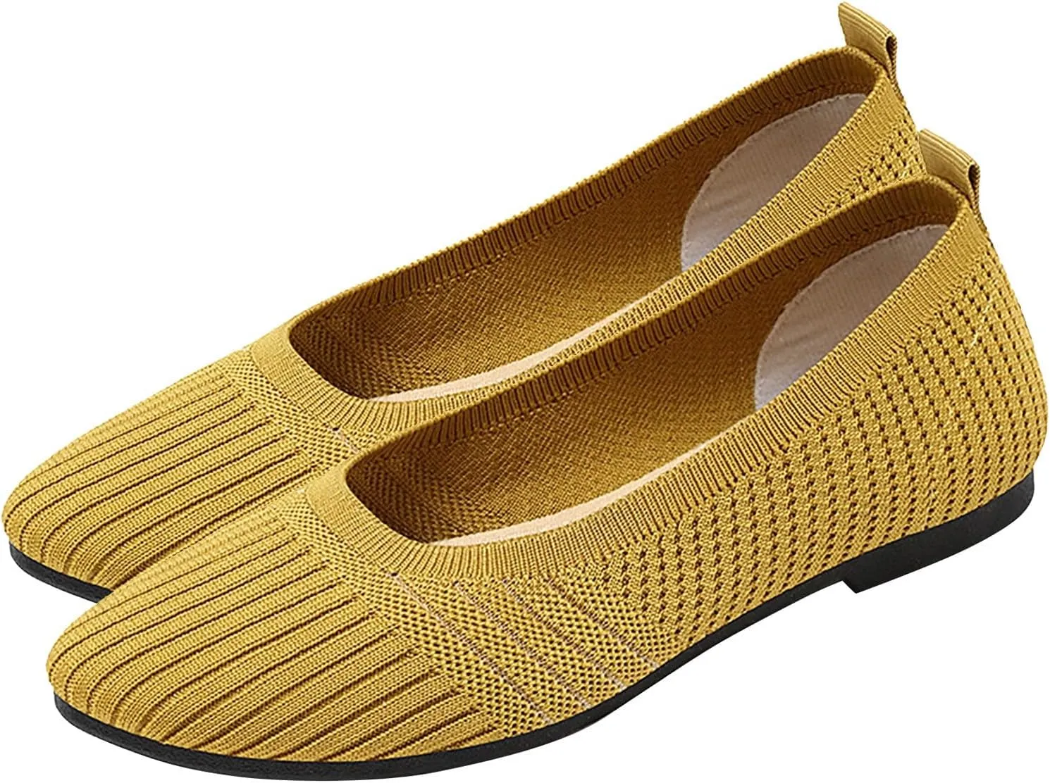 Womens Breathable Summer Flats with Soft Sole Fly Woven Design Comfortable Shoes for Women Compatible with Insoles (6.5 UK Yellow)
