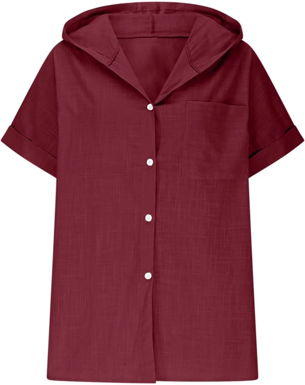Womens Casual Button Down Short Sleeve Shirts Hooded Solid Summer Beach Blouses Tops with Hood