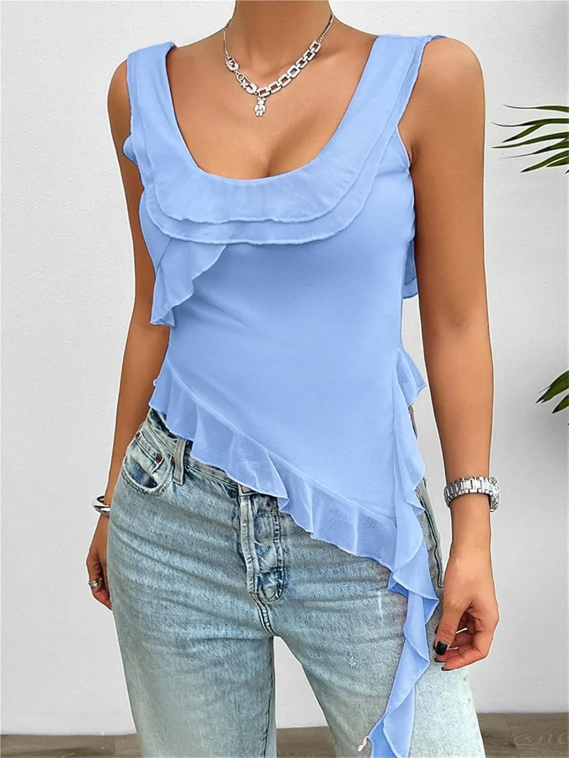 Women's Casual Strap Top Going Outing Bandeau Cropped Top Camisole Shirt Off Shoulder Vest Tank Top(Blue,Small)