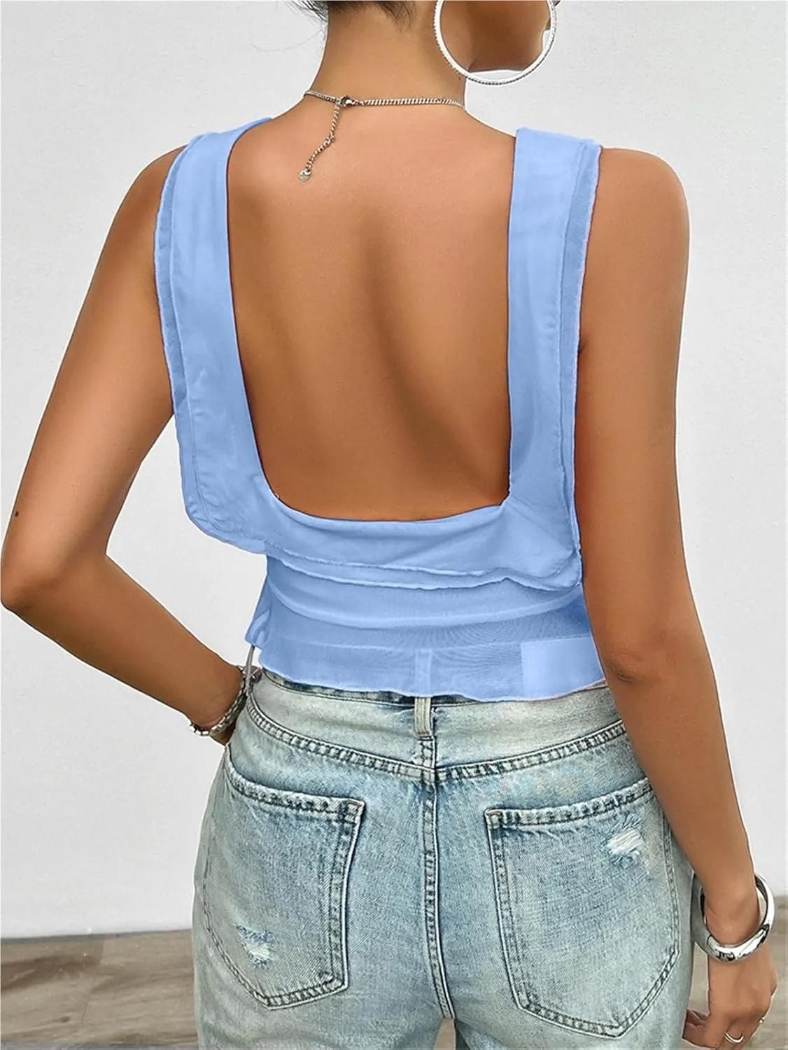 Women's Casual Strap Top Going Outing Bandeau Cropped Top Camisole Shirt Off Shoulder Vest Tank Top(Blue,Small)