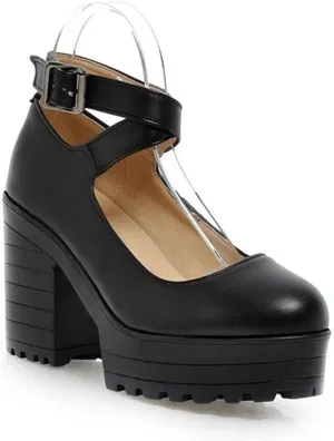 Women's Chunky High Heels Platform Round Toe Mary Jane Pumps Cross Ankle Strap Design Comfy Dress Party Sexy Shoes