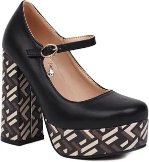 Women's Chunky High Heels Platform Round Toe Mary Jane Pumps Fashion Color Block Sexy Ankle Buckle Comfort Dress Party Shoes