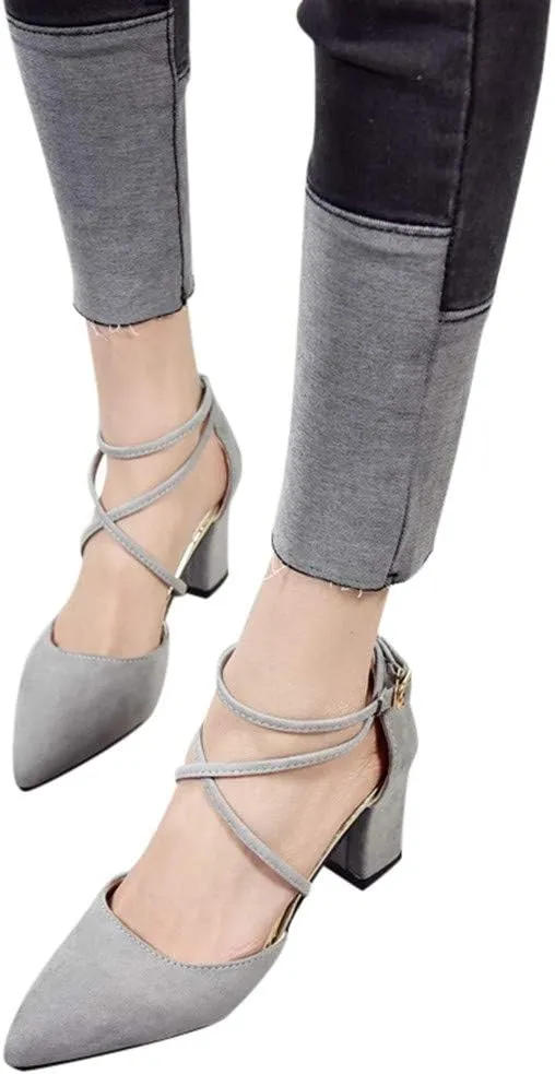 Women's Fashion Casual Pointed Toe Square Heel Wedding Shoes High Heel Sandals Wedges Sandals for Women Dress