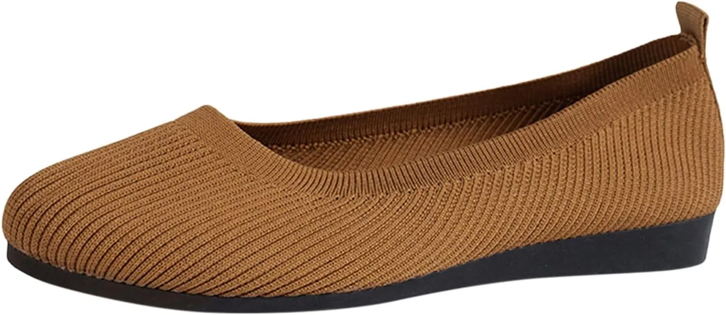 Women's Fashion Casual Shoes  Lightweight Slip-on Sneakers with Bow Tie  Breathable Woven Mesh  Comfortable Flat Bottom (9 UK Brown)
