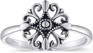 Womens Flower Fleur De Lis Rings Simple Rings 925 Sterling Silver Rings Womens Stacking Rings Vintage Statement Engagement Promise Rings