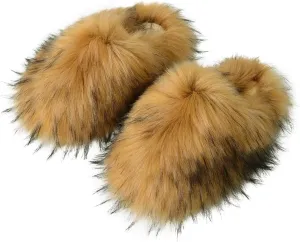 Womens Fluffy Faux Fur Slides Furry Soft Plush House Slippers Shoes Indoor Outdoor Slip On Slipper
