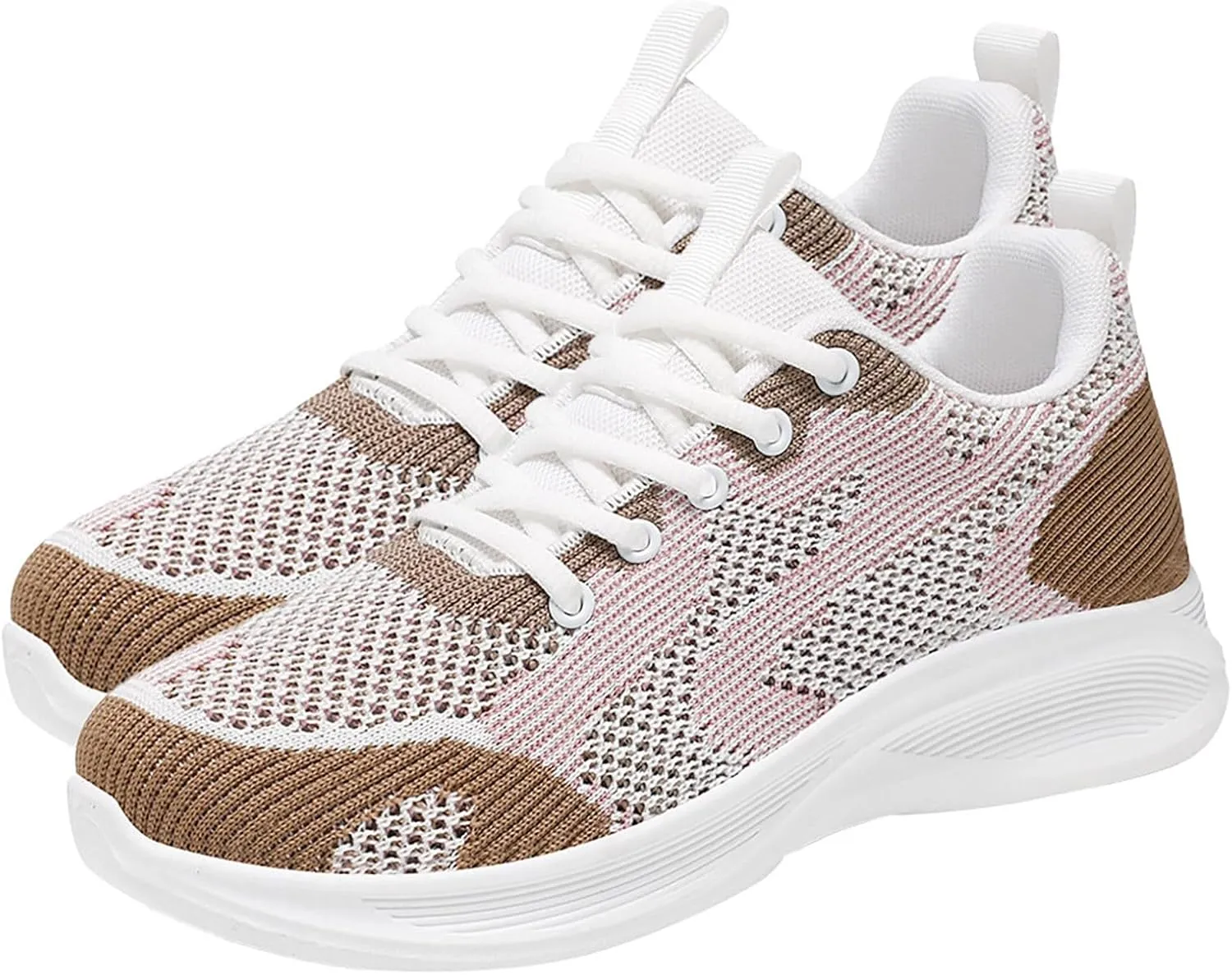 Women's Lightweight Waterproof Running Shoes Breathable Mesh Casual Trainers Black Comfort Sports Footwear for Gym Outdoor Road Tennis (Coffee)