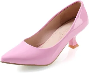 Women's PU Leather Candy Color Pointed Toe Sexy Formal Working Pumps,Middle Heels Comfortable Office Ladies Walking Wedding Pump Shoes