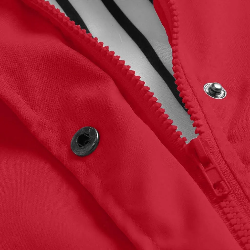 Womens Rain Jacket with Hood Fall Winter Jacket Sports Trench Jacket Solid Zip Up Windbreaker Drawstring Parka