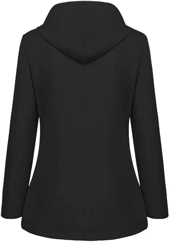 Womens Rain Jacket with Hood Fall Winter Jacket Sports Trench Jacket Solid Zip Up Windbreaker Drawstring Parka