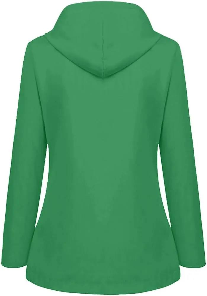 Womens Rain Jacket with Hood Fall Winter Jacket Sports Trench Jacket Solid Zip Up Windbreaker Drawstring Parka