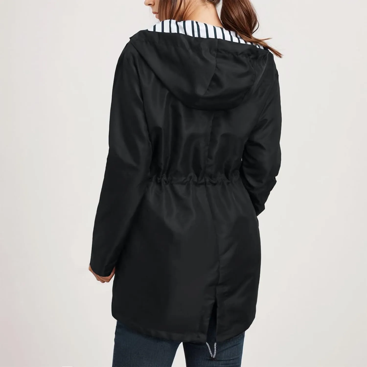 Womens Rain Jacket With Hood Lightweight Long Sleeve Windbreaker Zip Up Drawstring Raincoat With Pockets Cozy