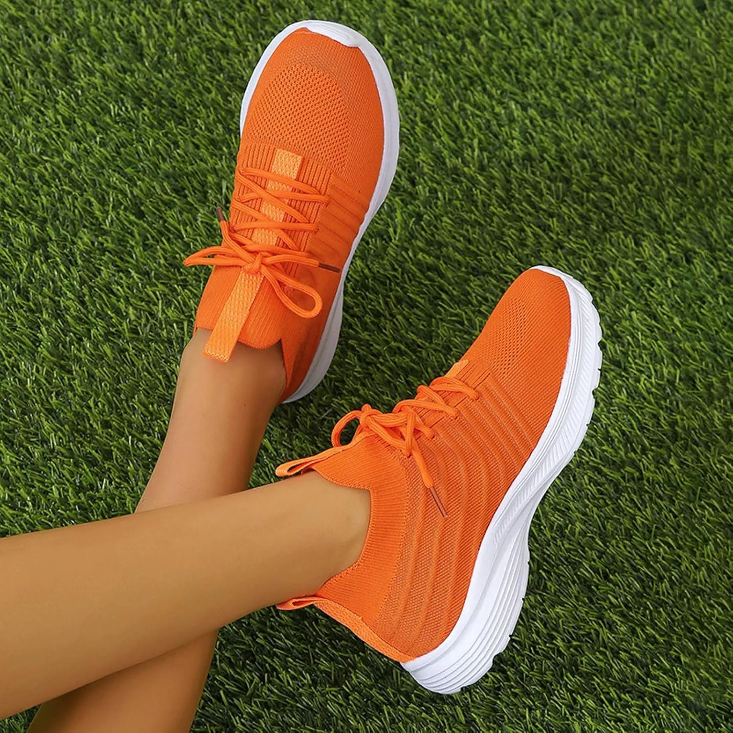 Women's Sea Shoes Fashionable Spand Summer Sports Sneakers Lightweight Flat Sole Bow Tie Woven Mesh Breathable Comfortable Up Simple Striped Casual Platform Footwear