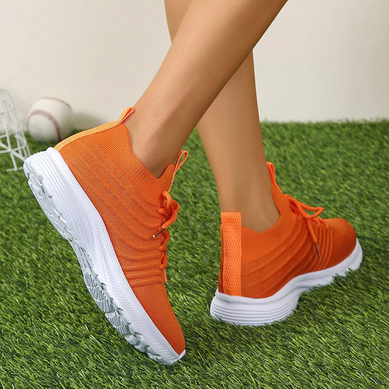 Women's Sea Shoes Fashionable Spand Summer Sports Sneakers Lightweight Flat Sole Bow Tie Woven Mesh Breathable Comfortable Up Simple Striped Casual Platform Footwear