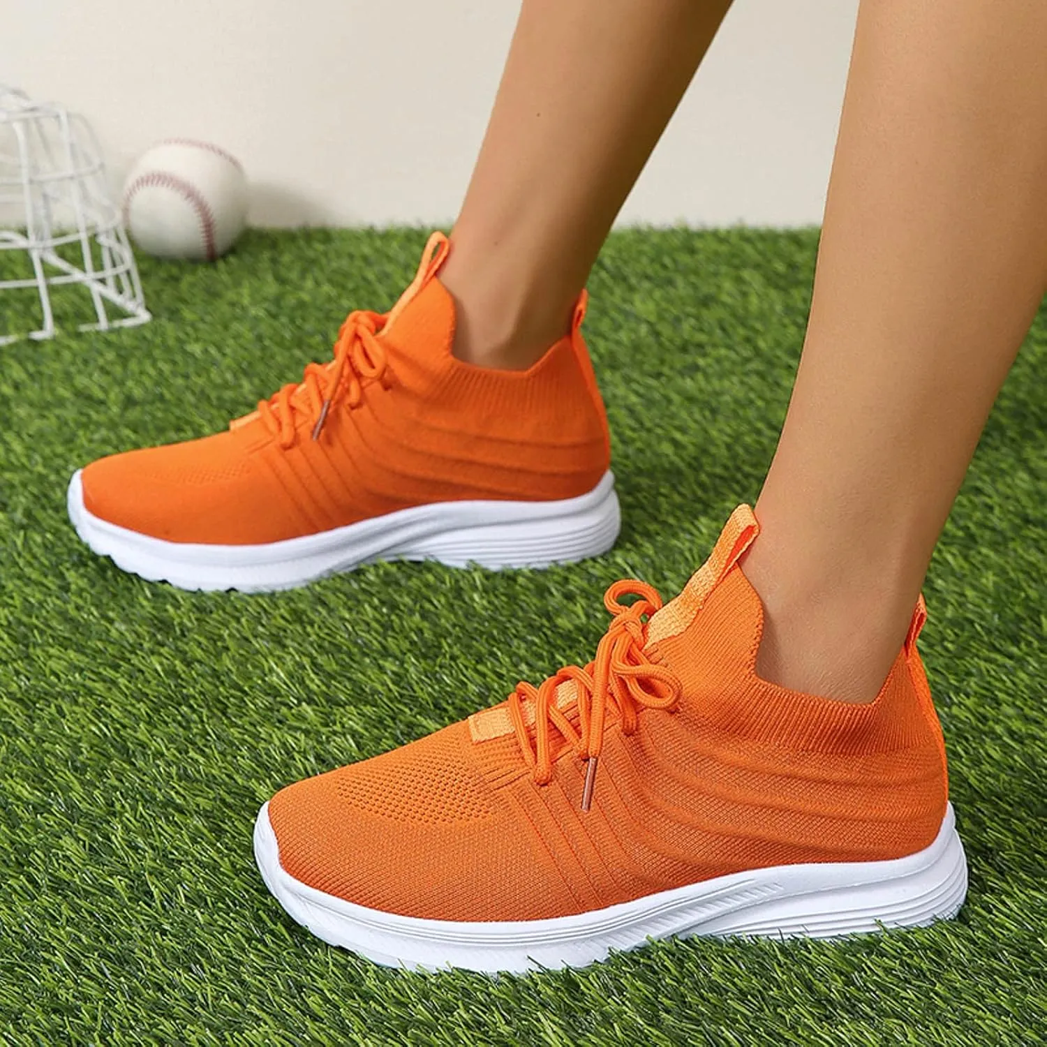Women's Sea Shoes Fashionable Spand Summer Sports Sneakers Lightweight Flat Sole Bow Tie Woven Mesh Breathable Comfortable Up Simple Striped Casual Platform Footwear