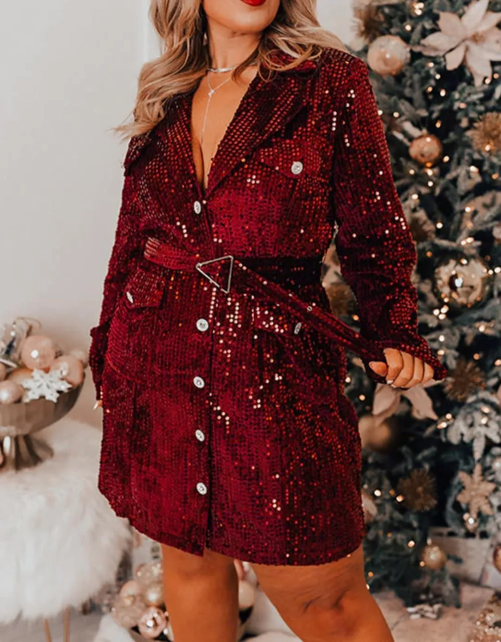 Womens Sexy Deep V Cocktail Dress Sparkly Sequin Blazer A Line Button Down Dress