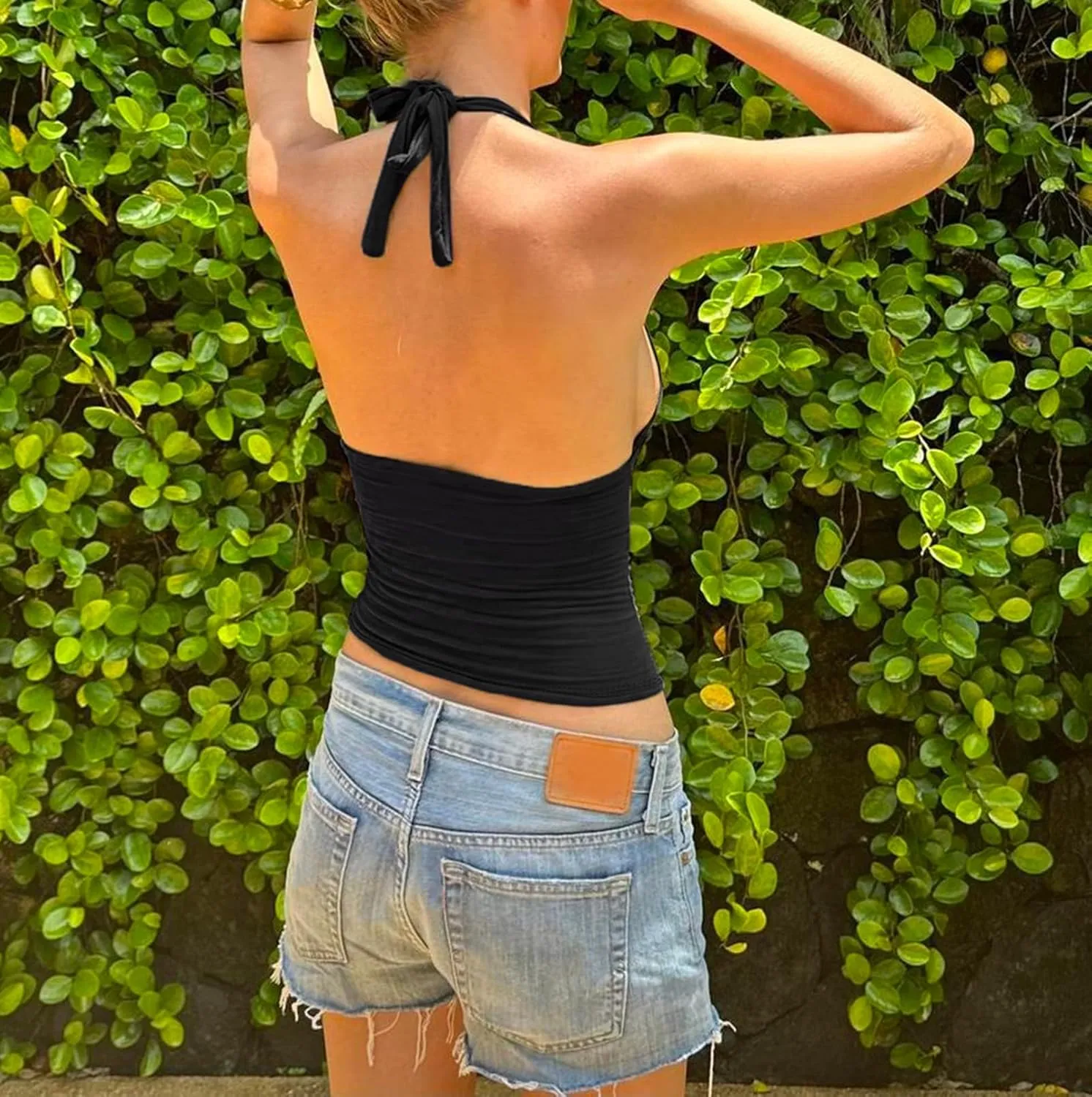 Women's Sexy Deep V Neck Halter Crop Tank Top Open Back Tie Sleeveless Slim Fit Camisole Y2k Summer Coquette Tops