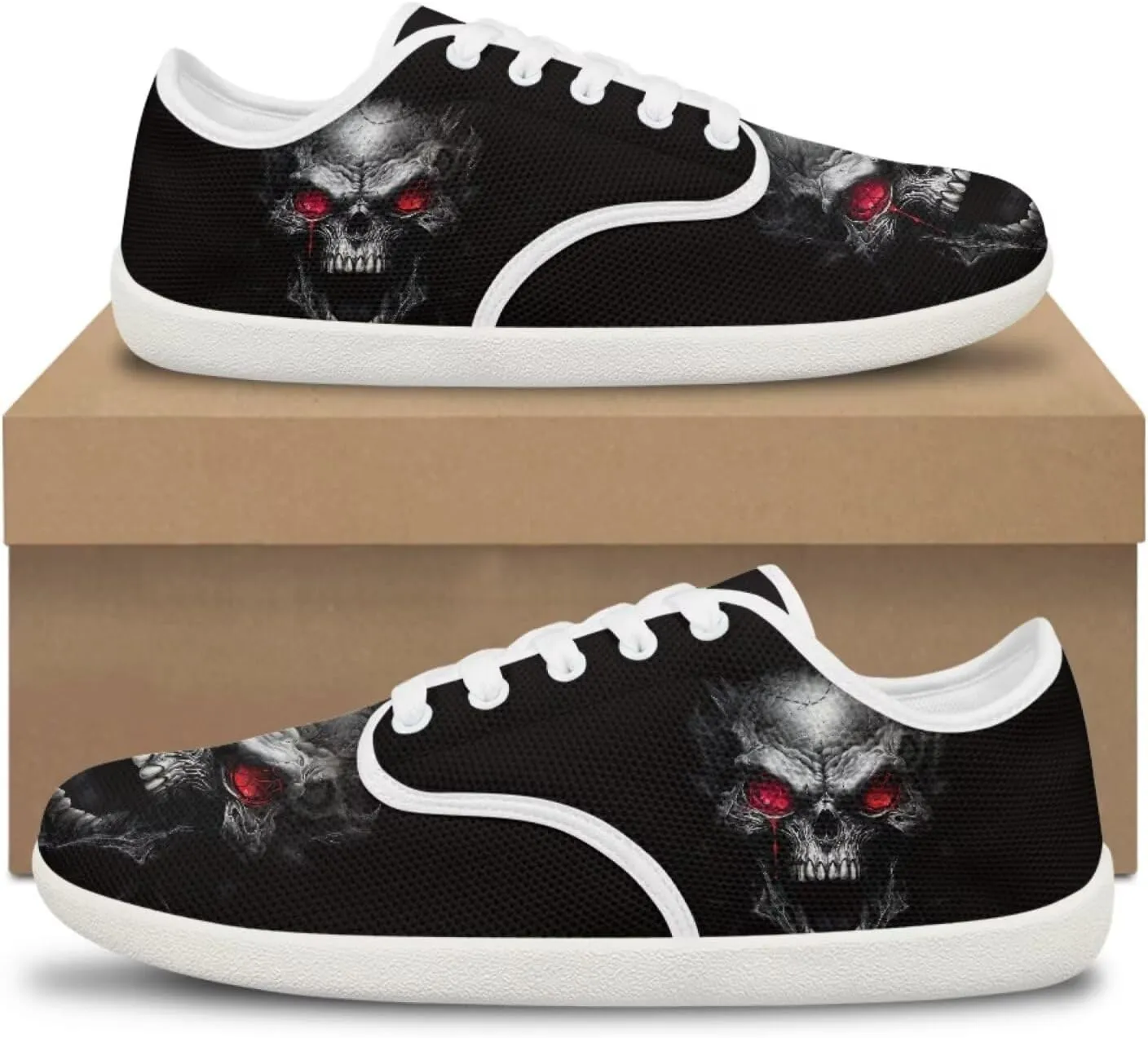 Women's Skull Athletic Barefoot Sneaker Walking Leisure Shoes Lace-up Tennis Running Sneakers