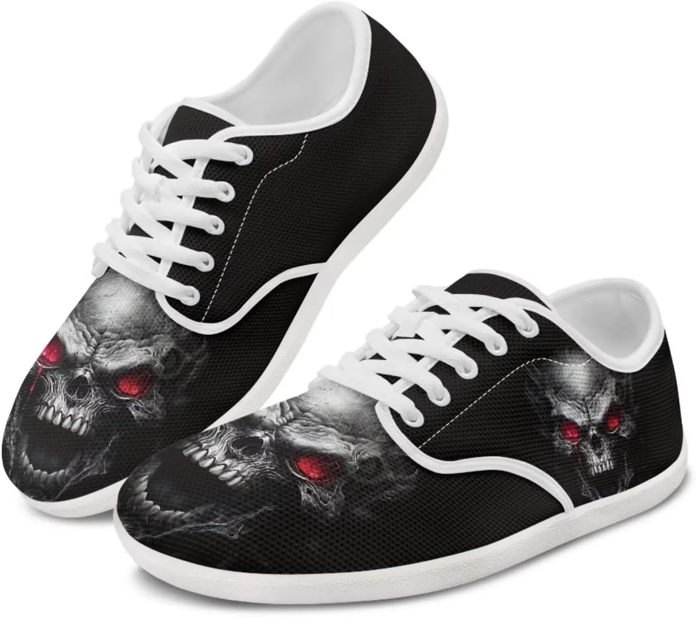 Women's Skull Athletic Barefoot Sneaker Walking Leisure Shoes Lace-up Tennis Running Sneakers