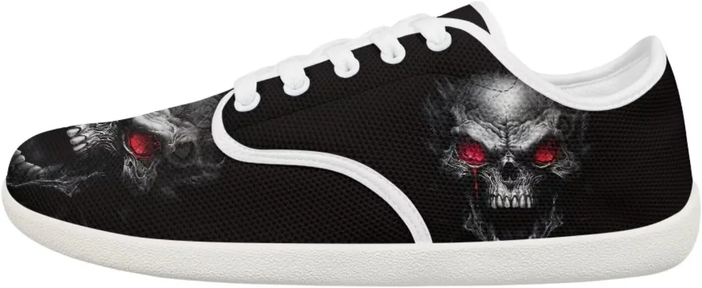 Women's Skull Athletic Barefoot Sneaker Walking Leisure Shoes Lace-up Tennis Running Sneakers