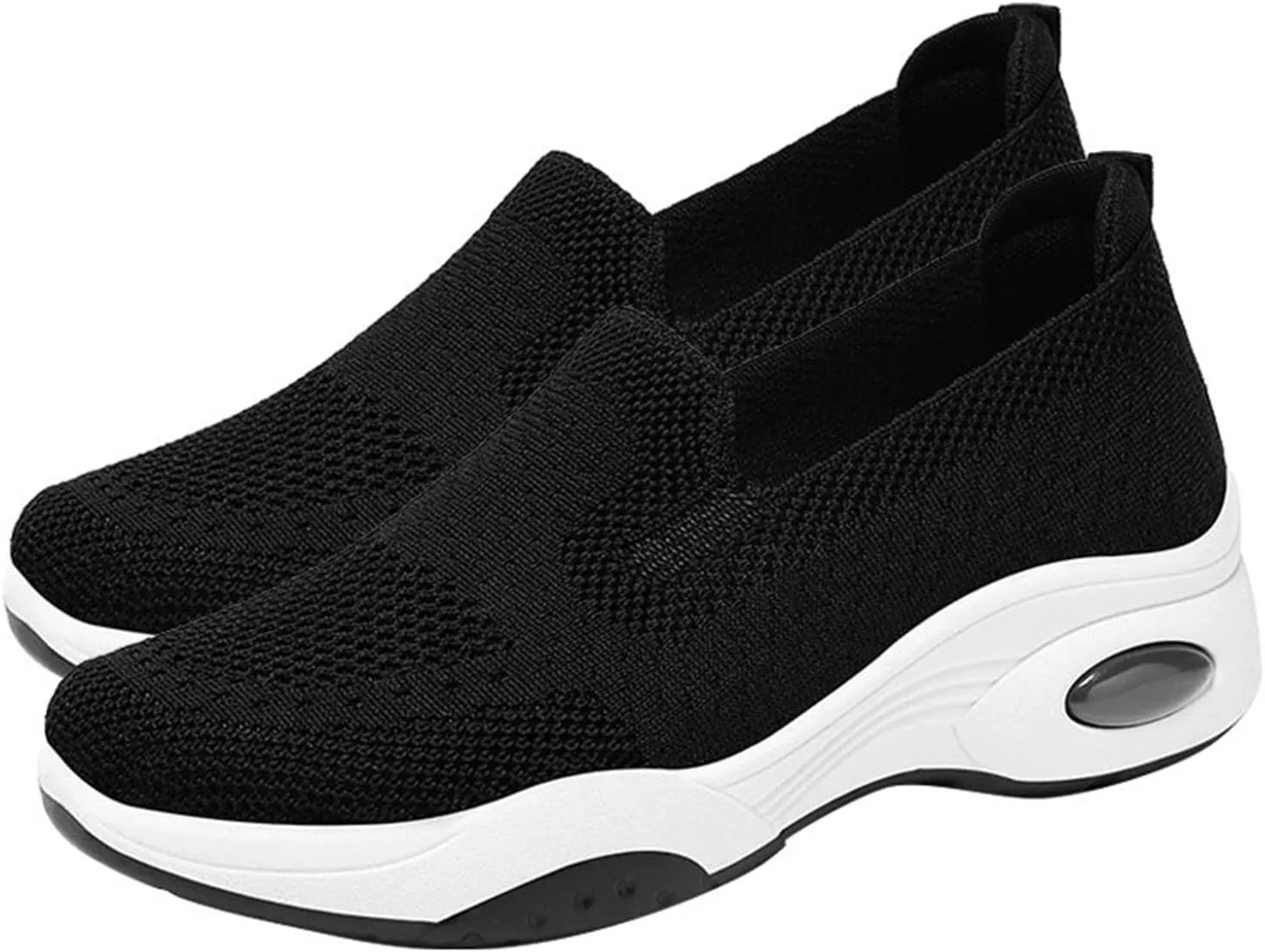 Women's Slip On Foam Walking Shoes with Breathable Woven Casual and Sports Platform Shoes in Silver (7.5 UK Black)