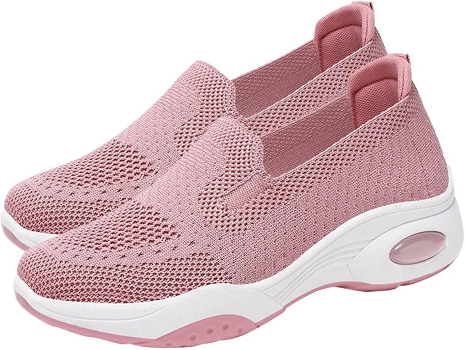 Women's Slip On Foam Walking Shoes with Breathable Woven Casual and Sports Platform Shoes in Silver (Soft red)