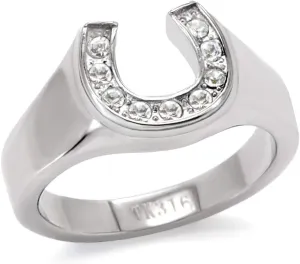 Women's Stainlesss Steel Clear Pave Cubic Zirconia Minimal Horseshoe Equestrian Novelty Statement Fashion Ring