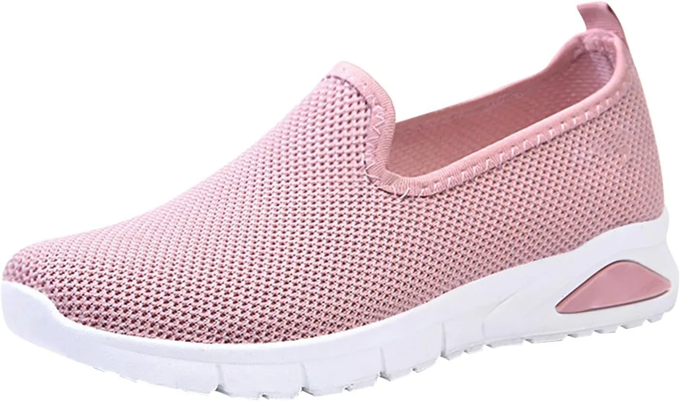 Womens Trainers Slip-On Shoes Breathable Woven Walking Foam Shoes with Wedge Heel for Indoor Use (5 UK Soft red)