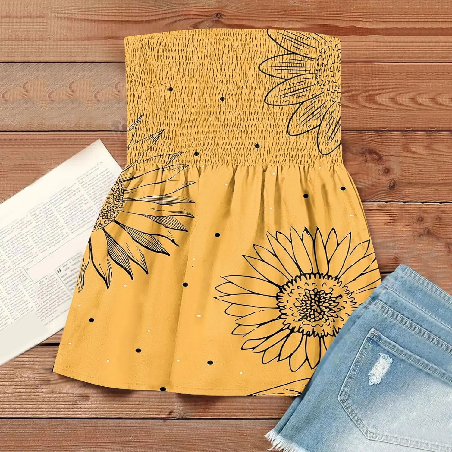 Womens Tube Tops Summer Strapless Bandeau Tank Casual Loose Tunic Sleeveless Shirts Off the Shoulder Flowy Blouses