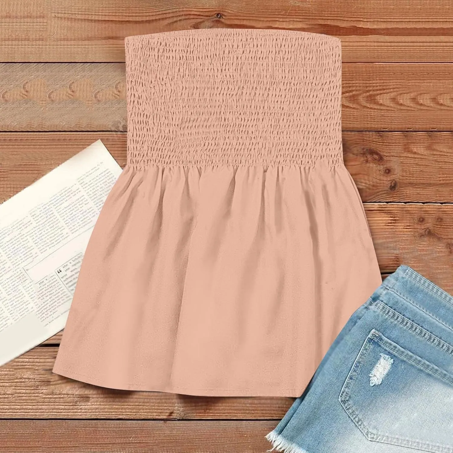 Womens Tube Tops Summer Strapless Bandeau Tank Casual Loose Tunic Sleeveless Shirts Off the Shoulder Flowy Blouses
