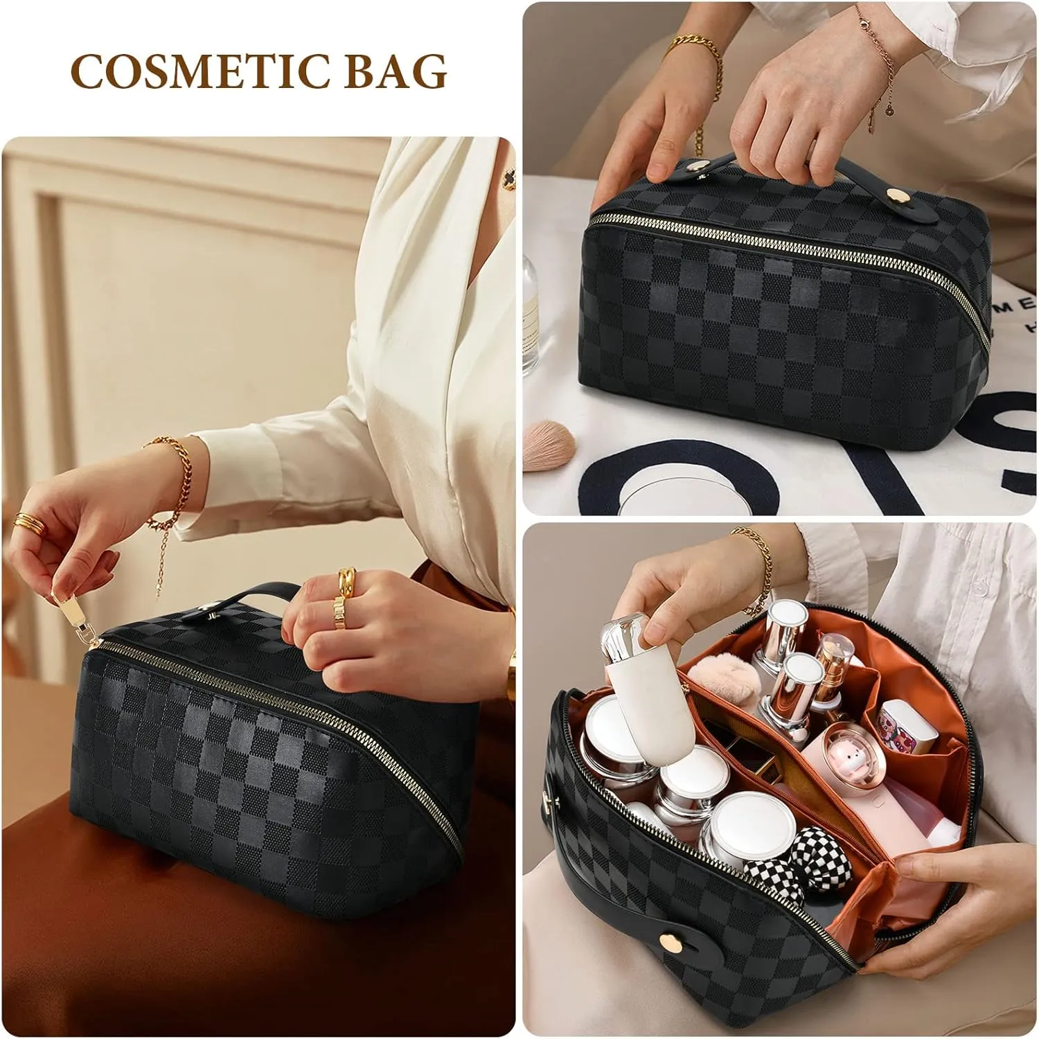 Woven Cosmetic Bag (Checkerboard Black)
