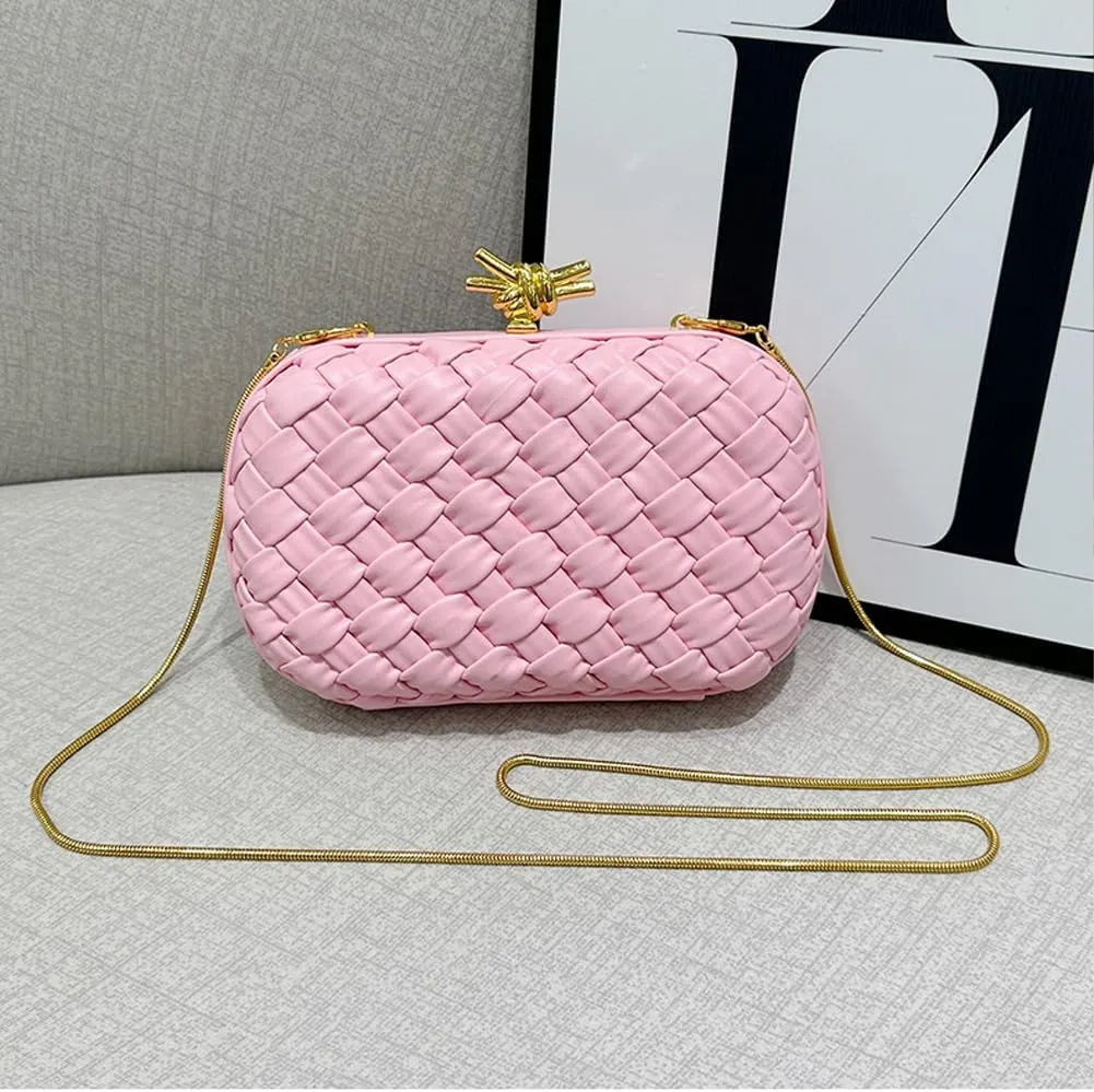 Woven Evening Bag Clutch Purse for Women Knot Woven Leather Crossbody Bag for Wedding Party Prom