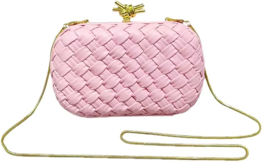 Woven Evening Bag Clutch Purse for Women Knot Woven Leather Crossbody Bag for Wedding Party Prom