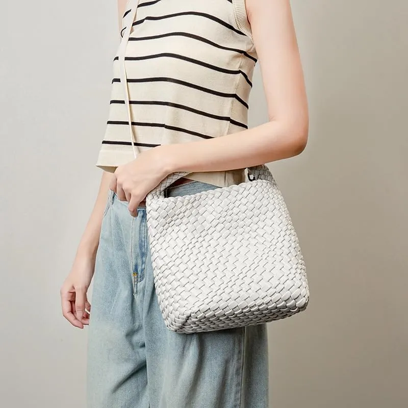 Woven Shoulder Bag for Women Leather Braided Purse Woven Bucket Bag Weave Hobo Womens Purse and Wallet set