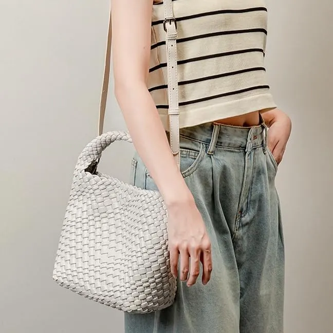 Woven Shoulder Bag for Women Leather Braided Purse Woven Bucket Bag Weave Hobo Womens Purse and Wallet set