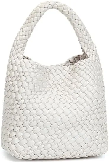 Woven Shoulder Bag for Women Leather Braided Purse Woven Bucket Bag Weave Hobo Womens Purse and Wallet set